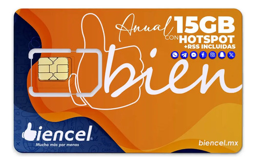 Biencel Sim Recargable Pro 15 Gb + Redes Anual Chip