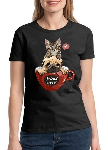 Polera I Love Pug And Cat Perro Pug Y Gato Juntos Moda