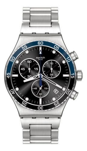 Reloj Swatch Dark Blue Irony De Acero Inoxidable Yvs507g Color De La Malla Plateado Color Del Bisel Azul-negro Color Del Fondo Negro