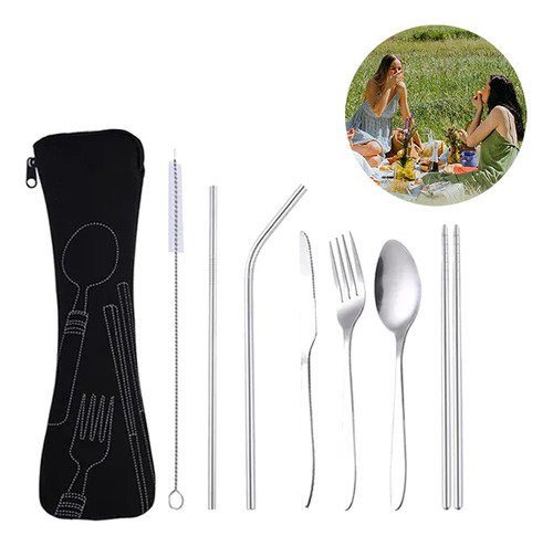 Kit Cámping Picnic Cubiertos Palillo Pajita Utensilio Cocina