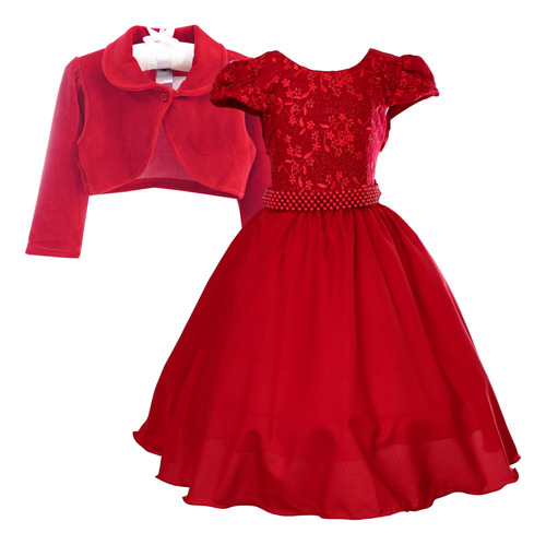 Vestido Infantil Juvenil Festa Rosé Princesa Luxo Com Bolero