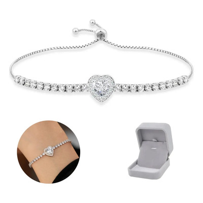 Pulsera De Corazon Plata 925 Cristales De Circonia Joyería Para Mujer | Meses sin interés