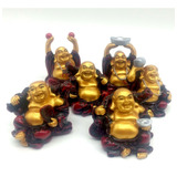 Mini Buda Chines Alegria Sentado Dourado Com Vermelho 4 Cm