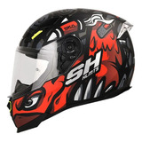 Casco Integral Shaft Sh 562 Speed Ngro Mate Rojo Visor Tr