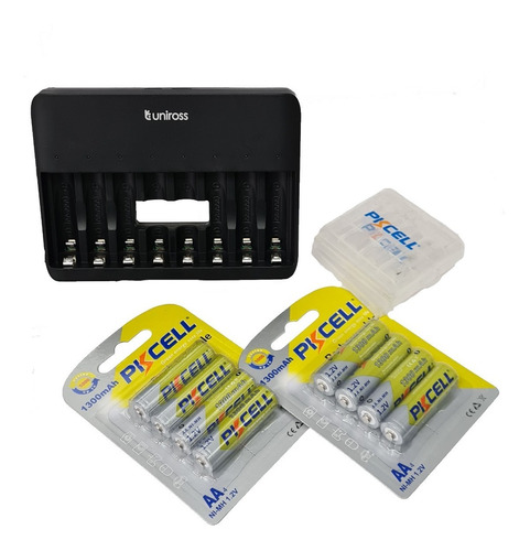 Cargador De 8 Pilas Y 2 Blisters Aa 1300mah  C/4 Y 2 Cajitas