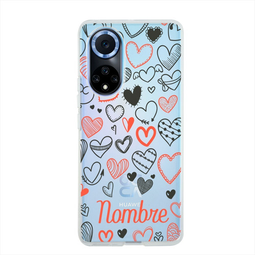 Funda Huawei Antigolpes Corazones Personalizada Tu Nombre