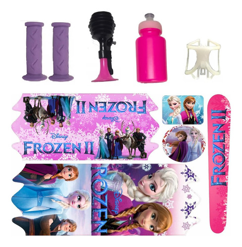 Kit Adesivo Bicicleta Infantil Buzina Manoplas Frozen Aro 16