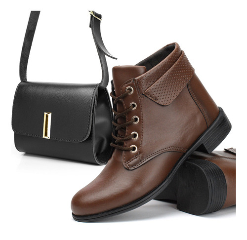 Bota Feminina Couro Montaria Coturno C/ Bolsa Lateral Ombro