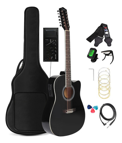 Guitarra Electroacústica Jidyous 12st41inplbk2 Para Diestros Negra Arce Mate