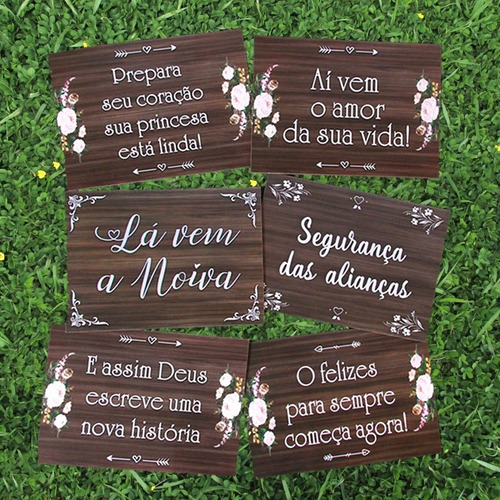 Placa Casamento Noiva Igreja Personalizadas Kit 6 Unid Branc