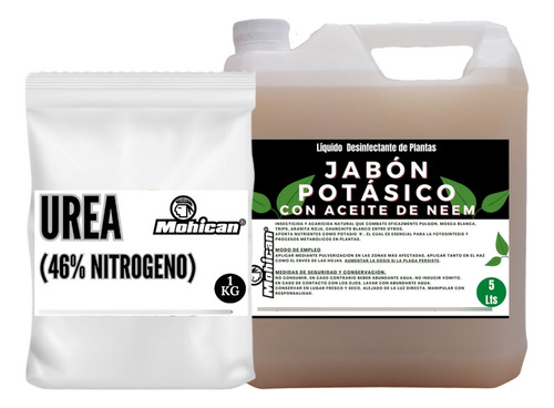 Promo Jabón Potásico Con Aceite De Neem 5 Lts + Urea 1 Kg