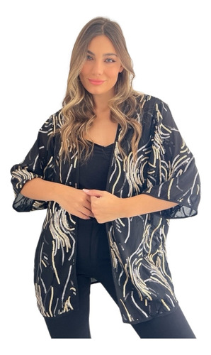 Kimono Importado Chaqueta Blazer Lentejuelas Bordado Zozulka