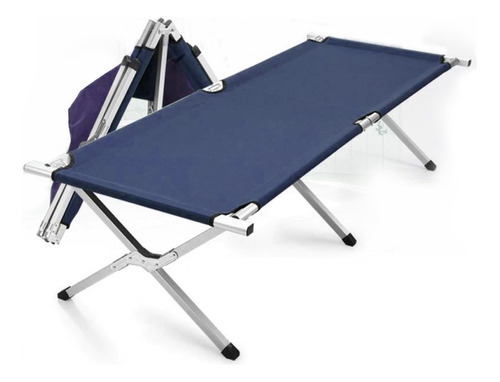 Camastro Plegable Camping, Cama Para Exterior Tipo Militar Color Azul Marino