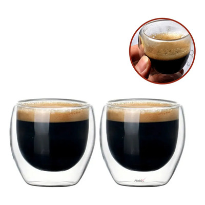 De 2 Tazas De Café Expreso 80ml De Doble Pared Color Transparente