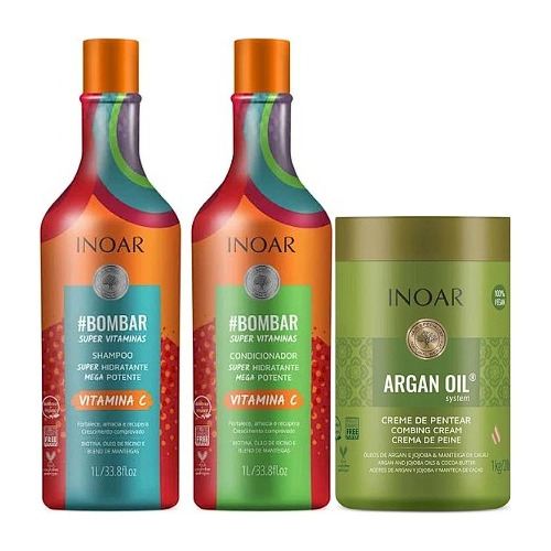 Kit Inoar Bombar Sh+cond2x1l+creme De Pentear Argan Oil1kg