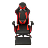 Silla Gamer Luz Rgb Roja Con Negro Masajeador Profesional