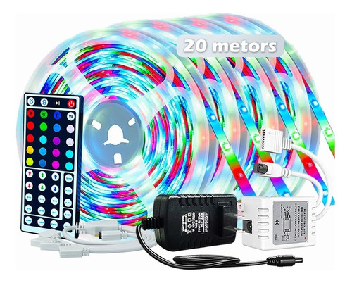 1 Fita De Led Decoração Colorida Rgb Com Controle Remoto 20m