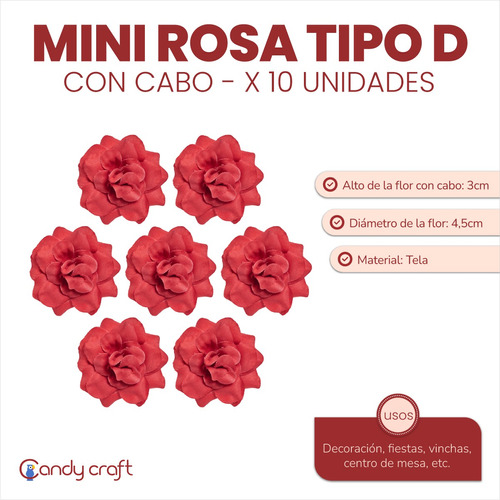 Rosas De Tela Mini Tipo D X 10 Flores - Vinchas, Souvenirs