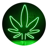 Cartel Hoja Cannabis En Neón Led / Grow / Luminoso / Deco