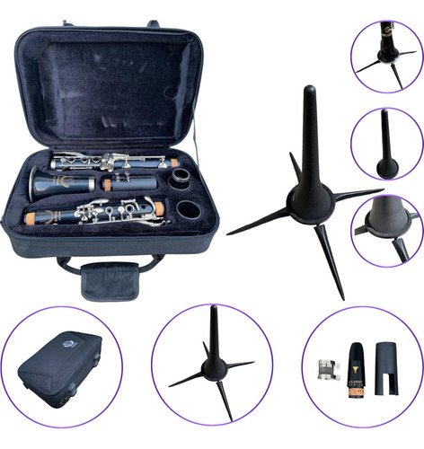 Kit Clarineta Eagle Cl04n Estojo Luxo + Suporte Chão Campana