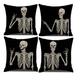 Juego De 4 Fundas De Almohada Gótica De Calavera Halloween