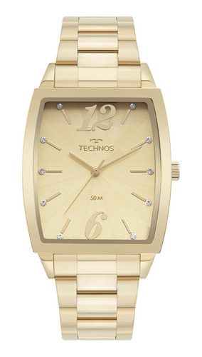 Relogio Technos Feminino Dourado Quadrado Grande Original