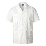 Camisa De Manga Corta Tejida Con Botones De Guayabera Teñida