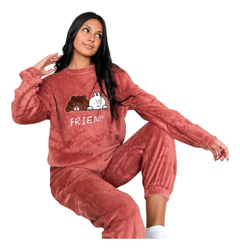 Pijama Mujer Conjunto Plush Importado Calentito Suave