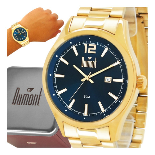 Relógio Masculino Dumont Dourado Prata Com Garantia 1 Ano