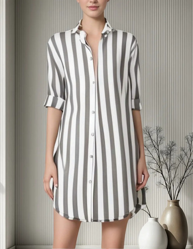 Blusa Casual Holgada Con Estampado De Rayas Para Mujer, Tall
