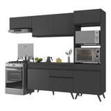 Armário De Cozinha Compacta 252cm Veneza Multimóveis V3690 Cor Preto