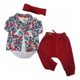 Conjunto Saruel Infantil Baby Com Tiara Luxo Menina Bebe