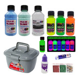 Kit Para Fazer Slime Colas Neon Novidade Com Maleta Prata