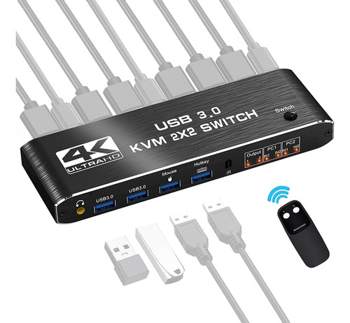 Chaveador Kvm  Hdmi 2x2 4k/60hz 1080p/144hz Com Áudio