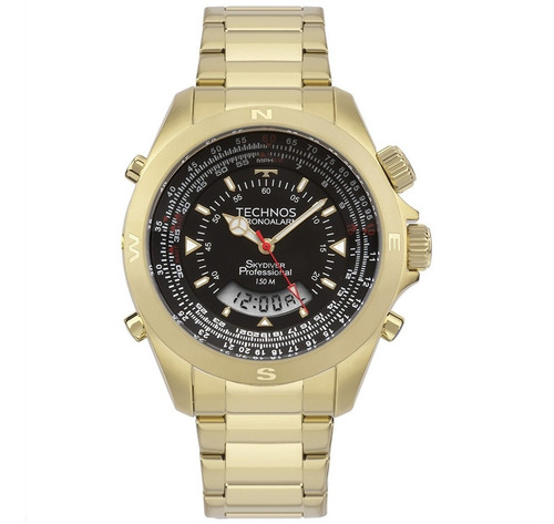 Relógio Technos Masculino Skydiver Original Anadigi Dourado