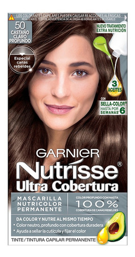 Kit Tinte Garnier  Nutrisse Ultra Cobertura Mascarilla Nutricolor Permanente Tono 50u Castaño Claro Profundo Para Cabello