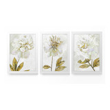 Kit 3 Quadros Decorativo C/ Vidro Flores Brancas