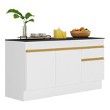 Balcão Cozinha Gabinete Pia 150cm Veneza Multimóveis V2107 Cor Branco/dourado