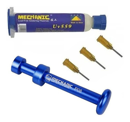 Kit Fluxo Solda Pasta Mechanic Uv 559 + Aplicador + 3 Pontas