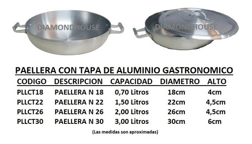 Paellera Aluminio Asas Y Tapa N 22 Gastronómica Profesional