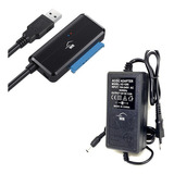 Cabo Conversor Usb 3.0 Para Sata 3 Hdd 2.5 E 3.5 + Fonte 12v Cor Preto C/ Azul