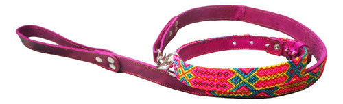 Collar+correa De Piel-tejido A Mano Para Perro/hembra/m O G