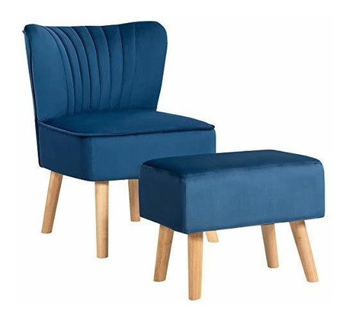 Giantex Velvet Accent Chair With Ottoman, Modern Tufted Upho