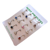 Piercing Barbell Curvo Con Strass Por 12 Para El Ombligo