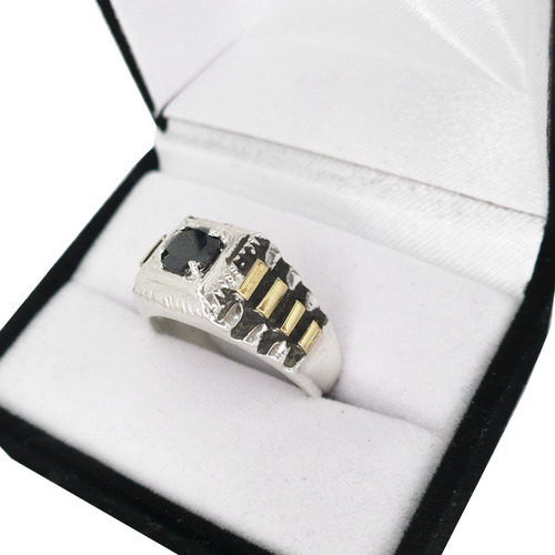 Sello Hombre Anillo Plata Y Oro Con Piedra Modelo Stair