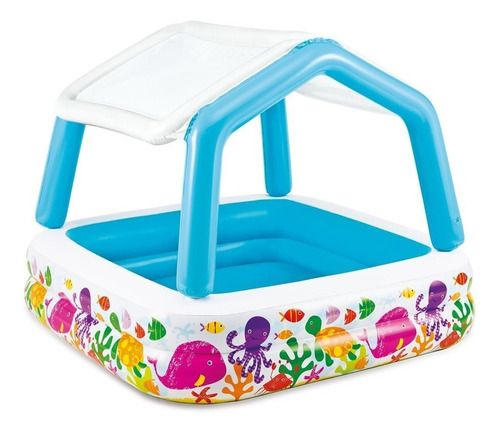 Pileta Inflable Cuadrada Intex Sun Shade 57470 De 157cm X 157cm X 22 Cm 280l Blanca Y Celeste