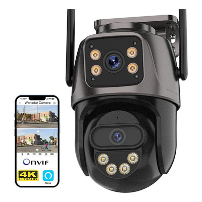 Wonsdar Cámara De Seguridad Exterior Wifi 8mp Doble Lente Color Gris Y Negro | Envío gratis