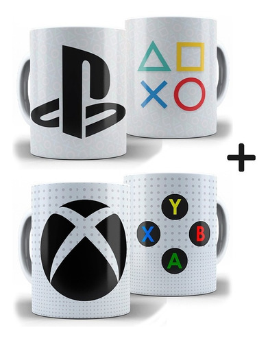 Kit Caneca Xbox + Caneca Playstation + Caixa Presente