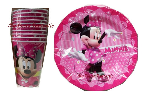 Mimi Mouse Minnie Rosa Mix 40 Pza 20 Platos Pastel 20 Vasos