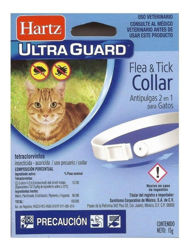 Collar Antiparasitario Para Pulga Hartz Ultraguard Para Gato Color Blanco
